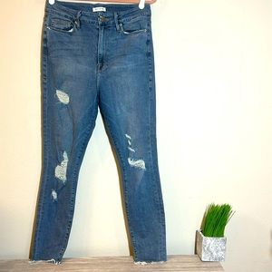 Good American Good Waist Distressed High Rise Skinny Denim Jeans 14 / 32